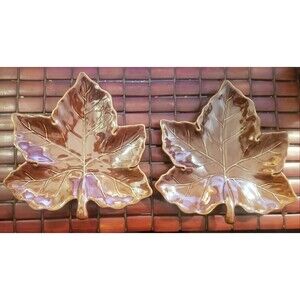 Pair of Pottery Barn Dark Brown Maple Leaf Salad Plates 11"x10" Retired